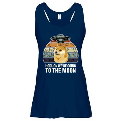 Hodl On We're Going To The Moon Retro Dogecoin Ladies Essential Flowy Tank
