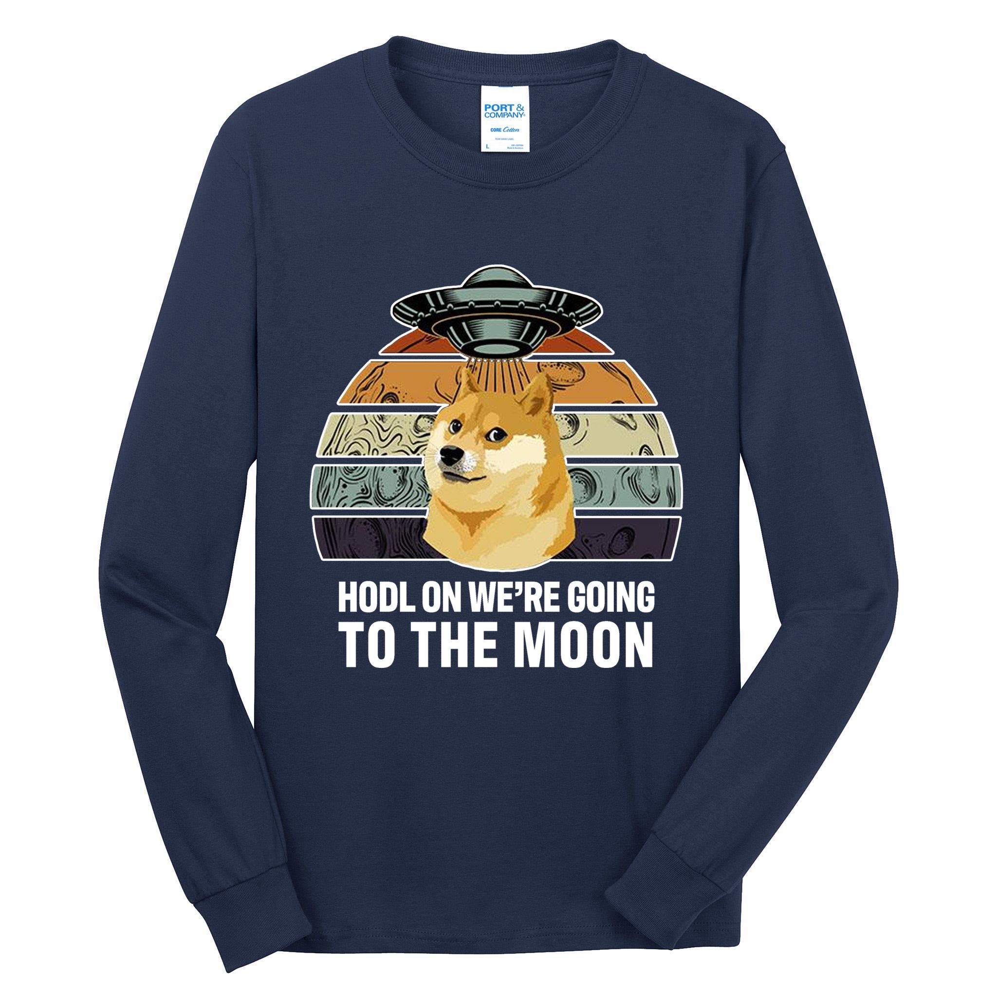 Hodl On We're Going To The Moon Retro Dogecoin Tall Long Sleeve T-Shirt