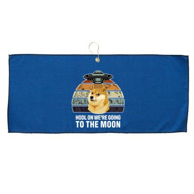 Hodl On We're Going To The Moon Retro Dogecoin Large Microfiber Waffle Golf Towel