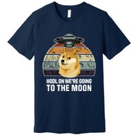 Hodl On We're Going To The Moon Retro Dogecoin Premium T-Shirt