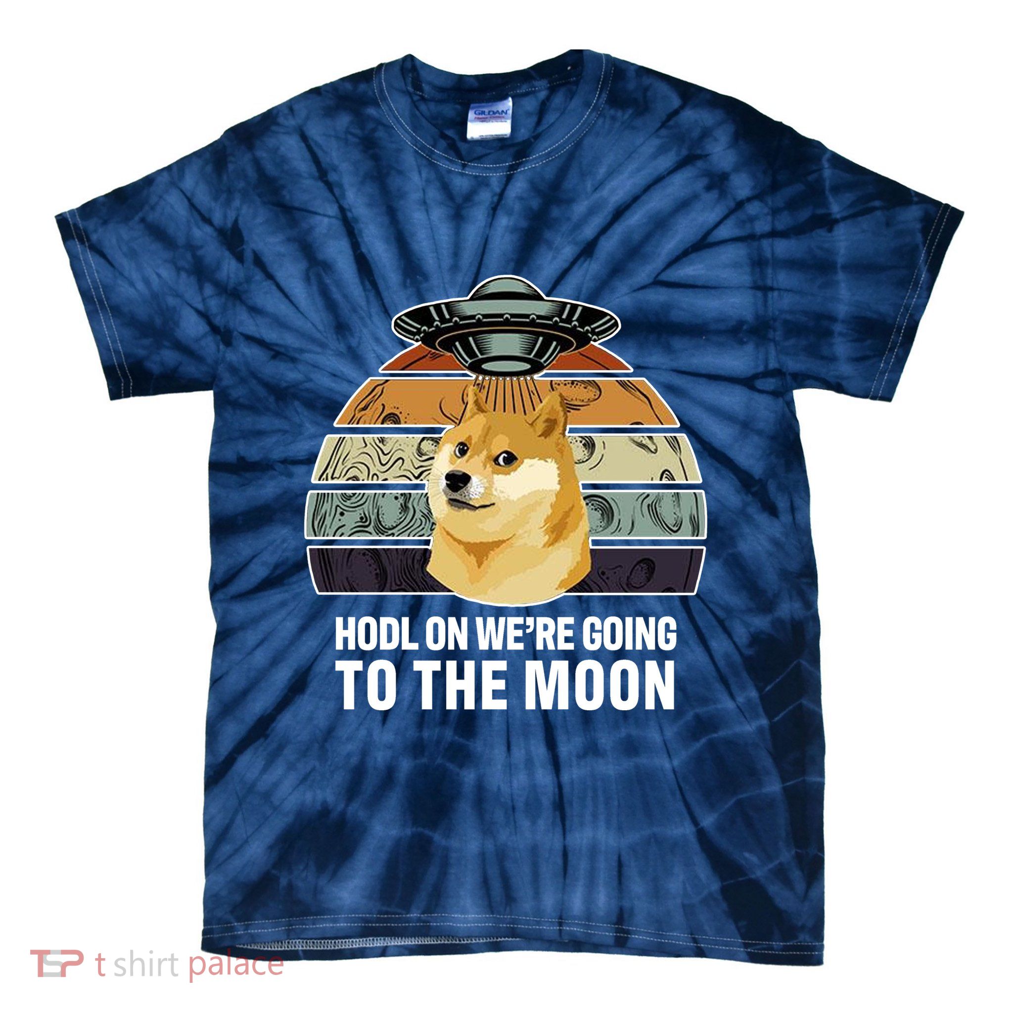 Hodl On We're Going To The Moon Retro Dogecoin Tie-Dye T-Shirt
