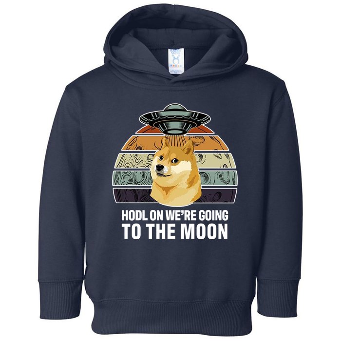 Hodl On We're Going To The Moon Retro Dogecoin Toddler Hoodie