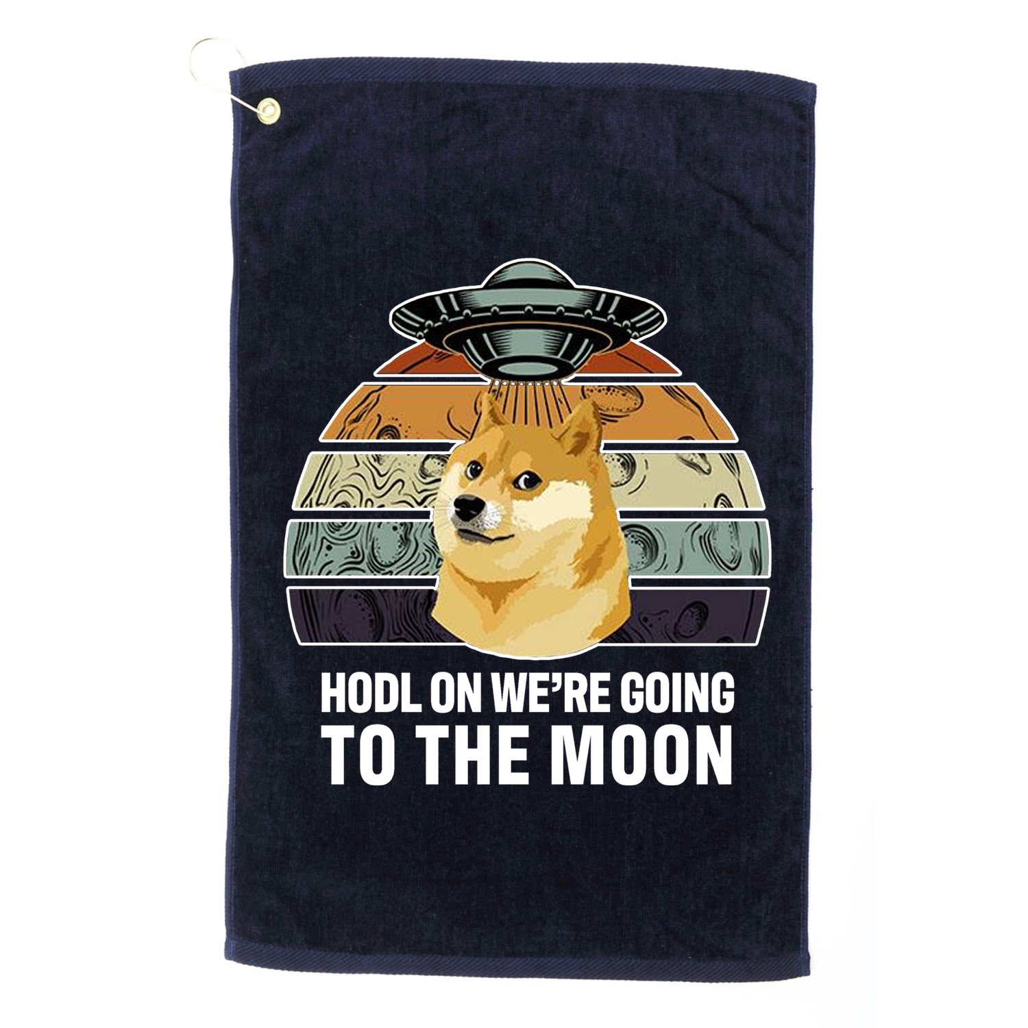 Hodl On We're Going To The Moon Retro Dogecoin Golf Towel