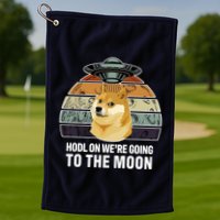 Hodl On We're Going To The Moon Retro Dogecoin Golf Towel