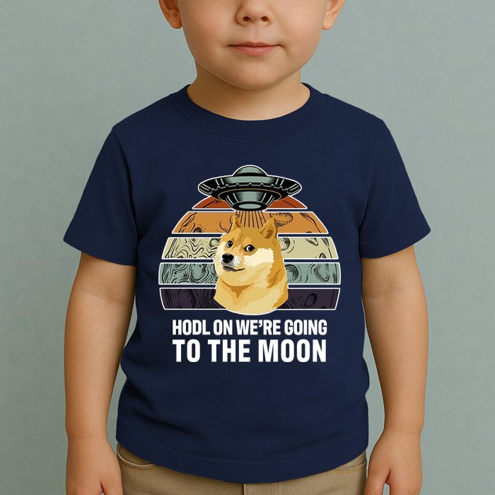 Hodl On We're Going To The Moon Retro Dogecoin Toddler T-Shirt