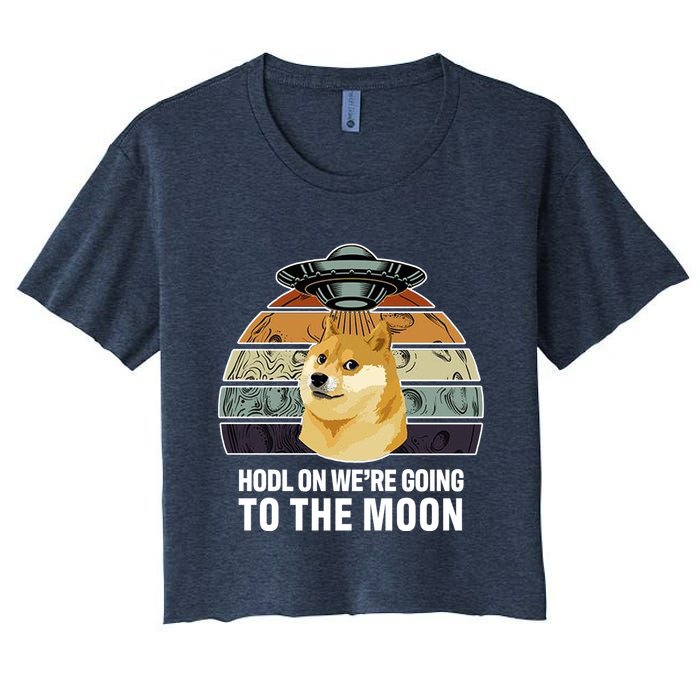 Hodl On We're Going To The Moon Retro Dogecoin Crop Top
