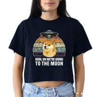Hodl On We're Going To The Moon Retro Dogecoin Crop Top