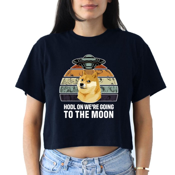 Hodl On We're Going To The Moon Retro Dogecoin Crop Top