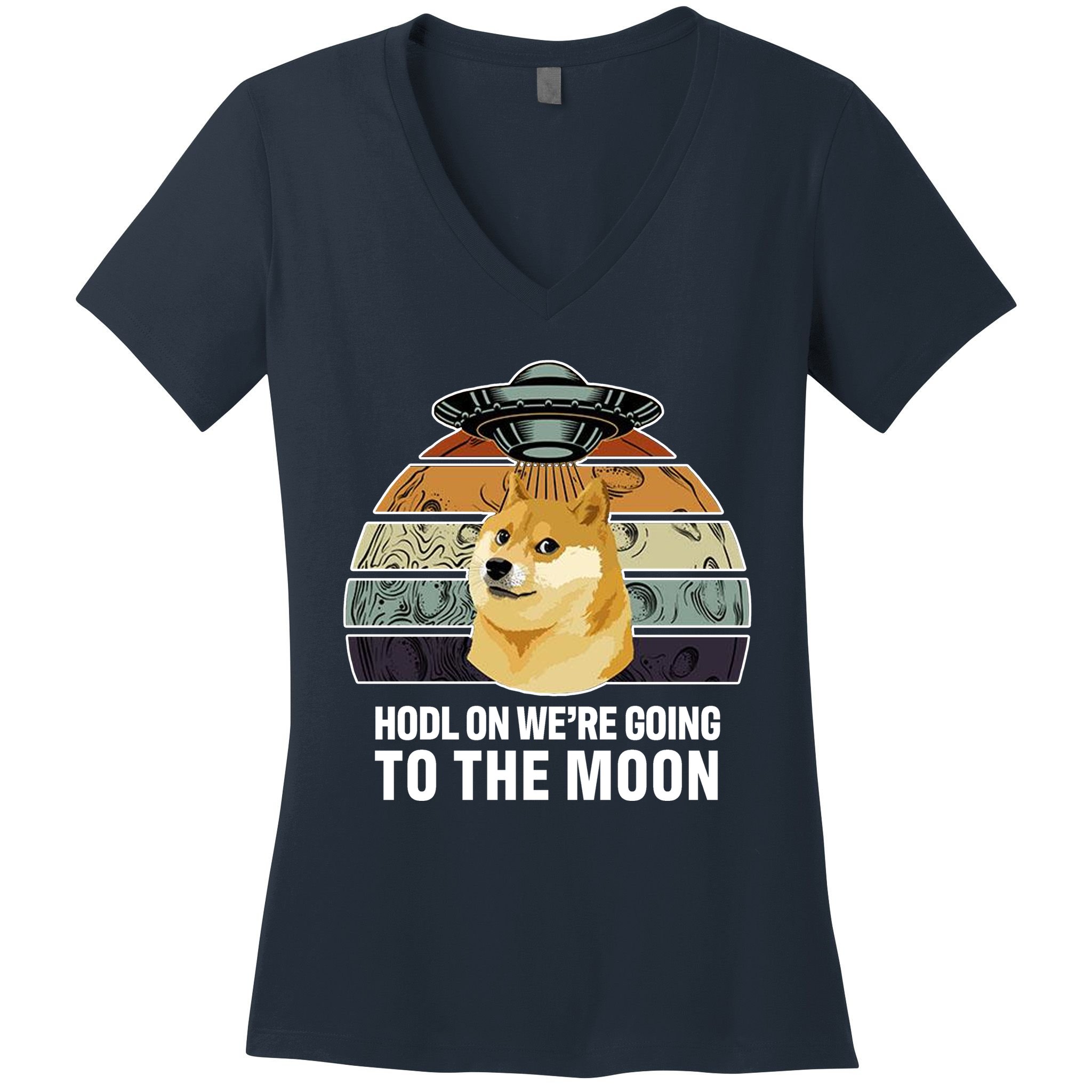 Hodl On We're Going To The Moon Retro Dogecoin Women's V-Neck T-Shirt