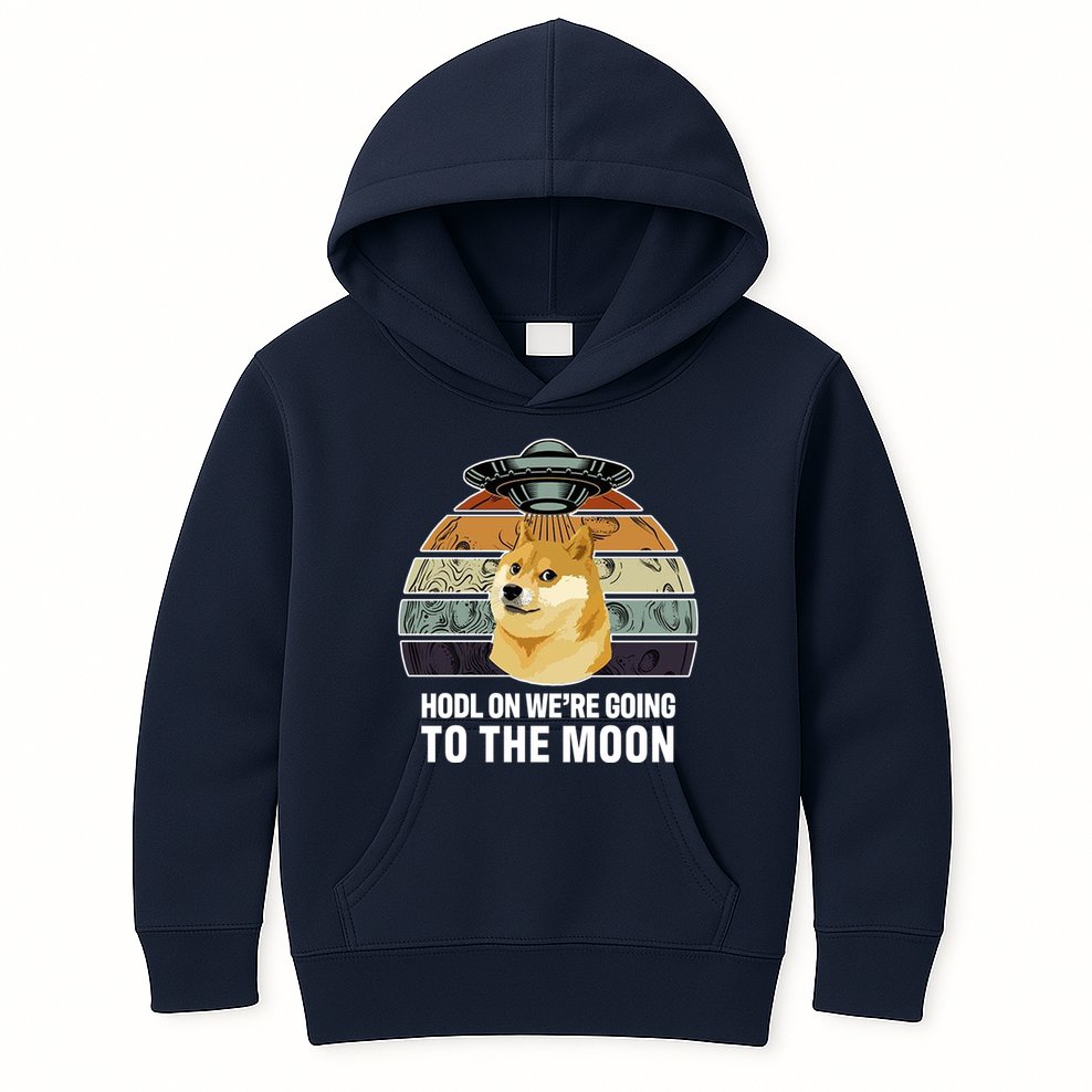 Hodl On We're Going To The Moon Retro Dogecoin Kids Hoodie