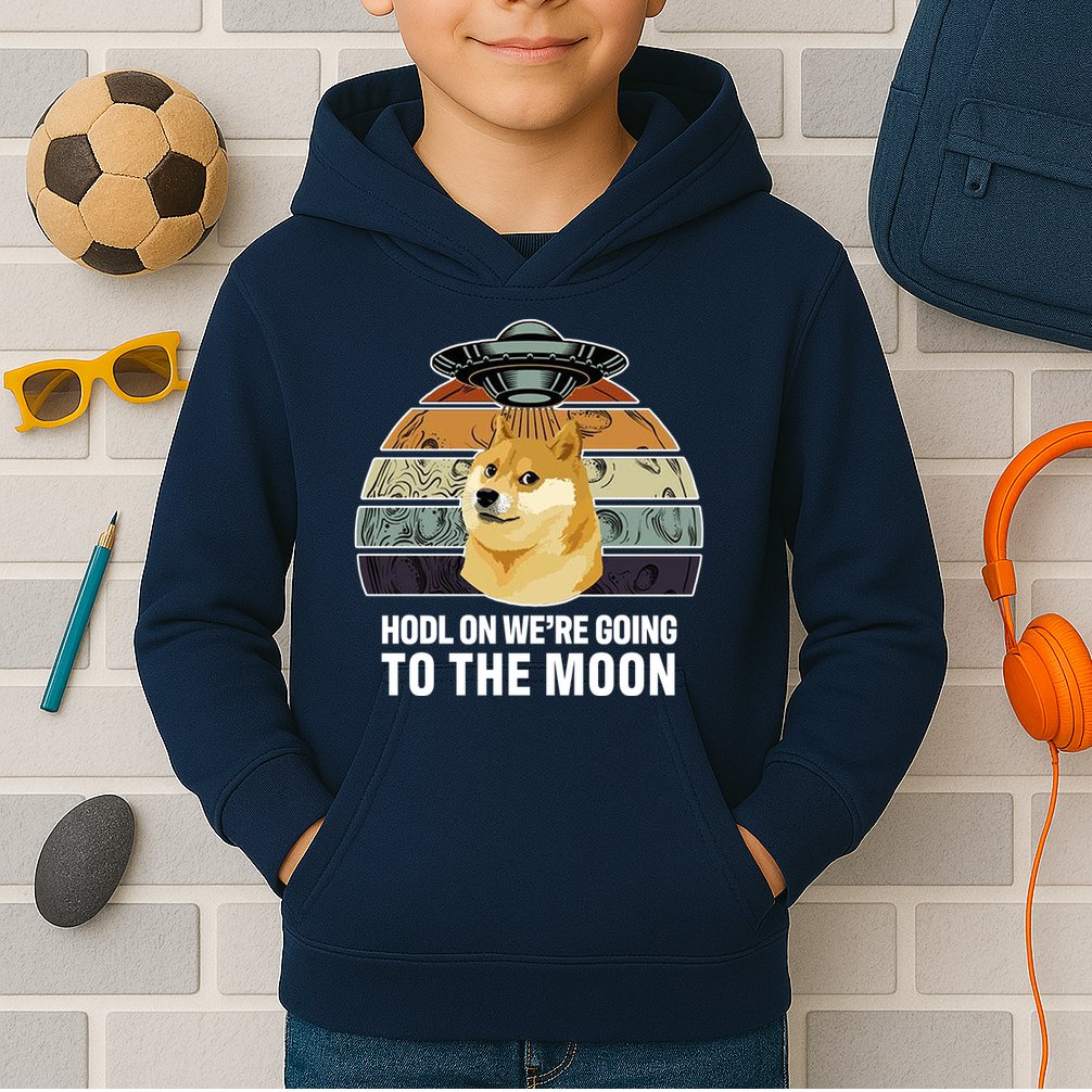 Hodl On We're Going To The Moon Retro Dogecoin Kids Hoodie