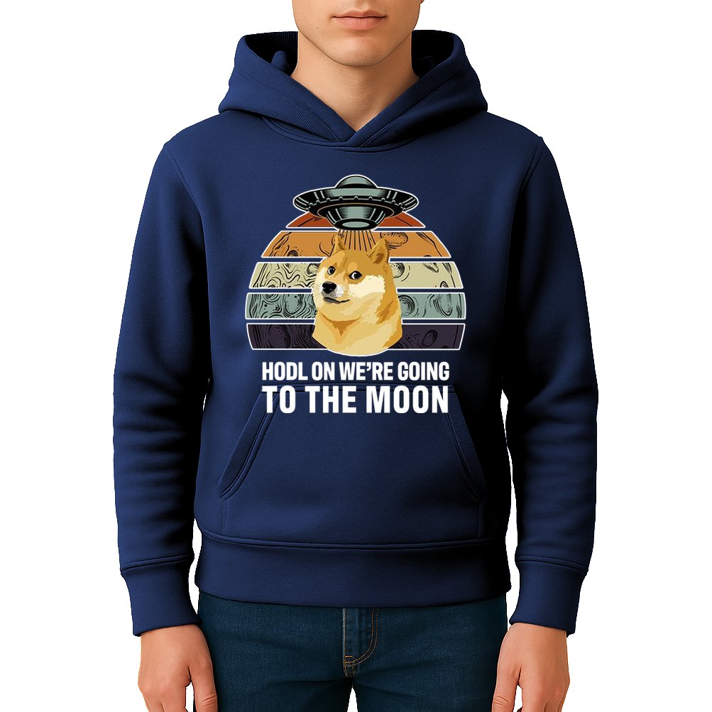 Hodl On We're Going To The Moon Retro Dogecoin Kids Hoodie