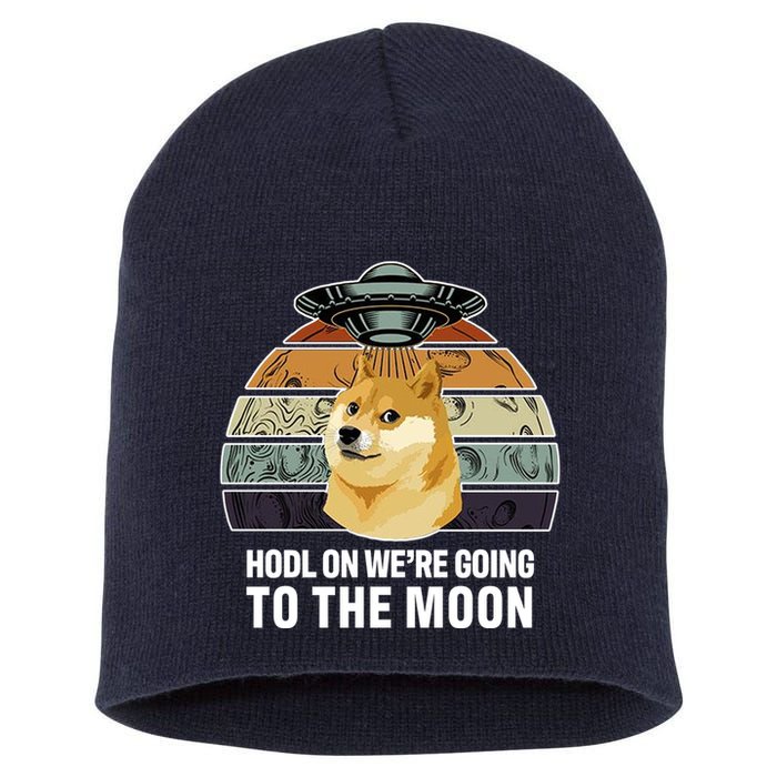 Hodl On We're Going To The Moon Retro Dogecoin Short Acrylic Beanie
