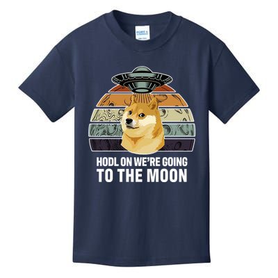 Hodl On We're Going To The Moon Retro Dogecoin Kids T-Shirt