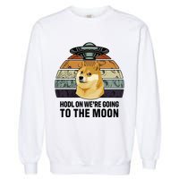Hodl On We're Going To The Moon Retro Dogecoin Garment-Dyed Sweatshirt