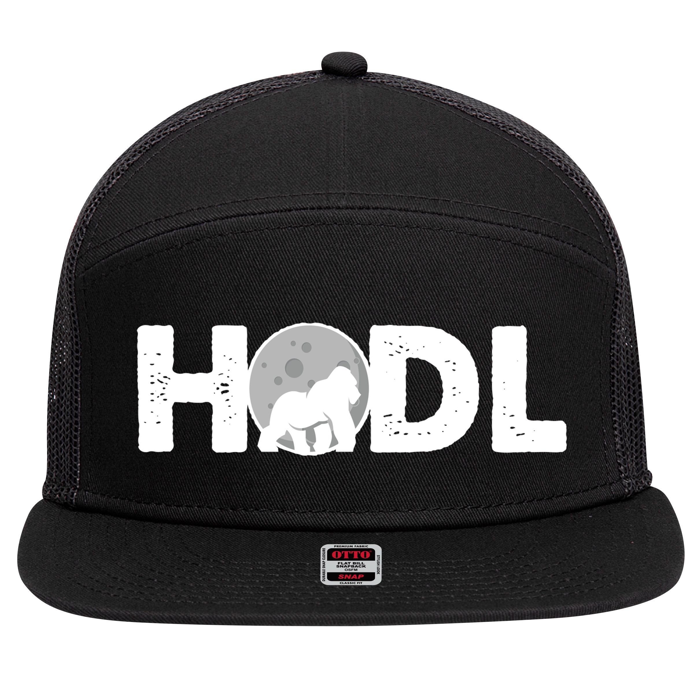 Hodl Stonk to the Moon Ape Crypto Currency 7 Panel Mesh Trucker Snapback Hat
