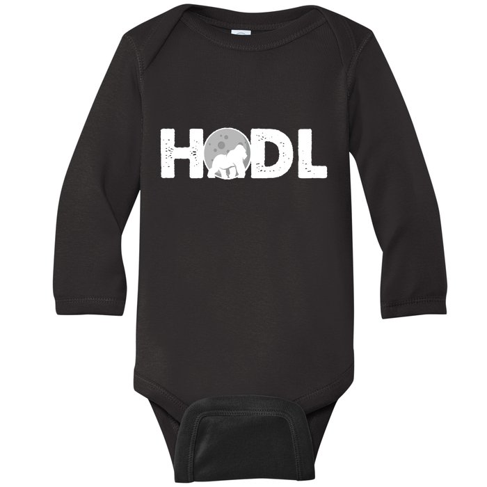 Hodl Stonk to the Moon Ape Crypto Currency Baby Long Sleeve Bodysuit