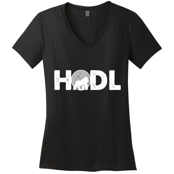 Hodl Stonk to the Moon Ape Crypto Currency Women's V-Neck T-Shirt