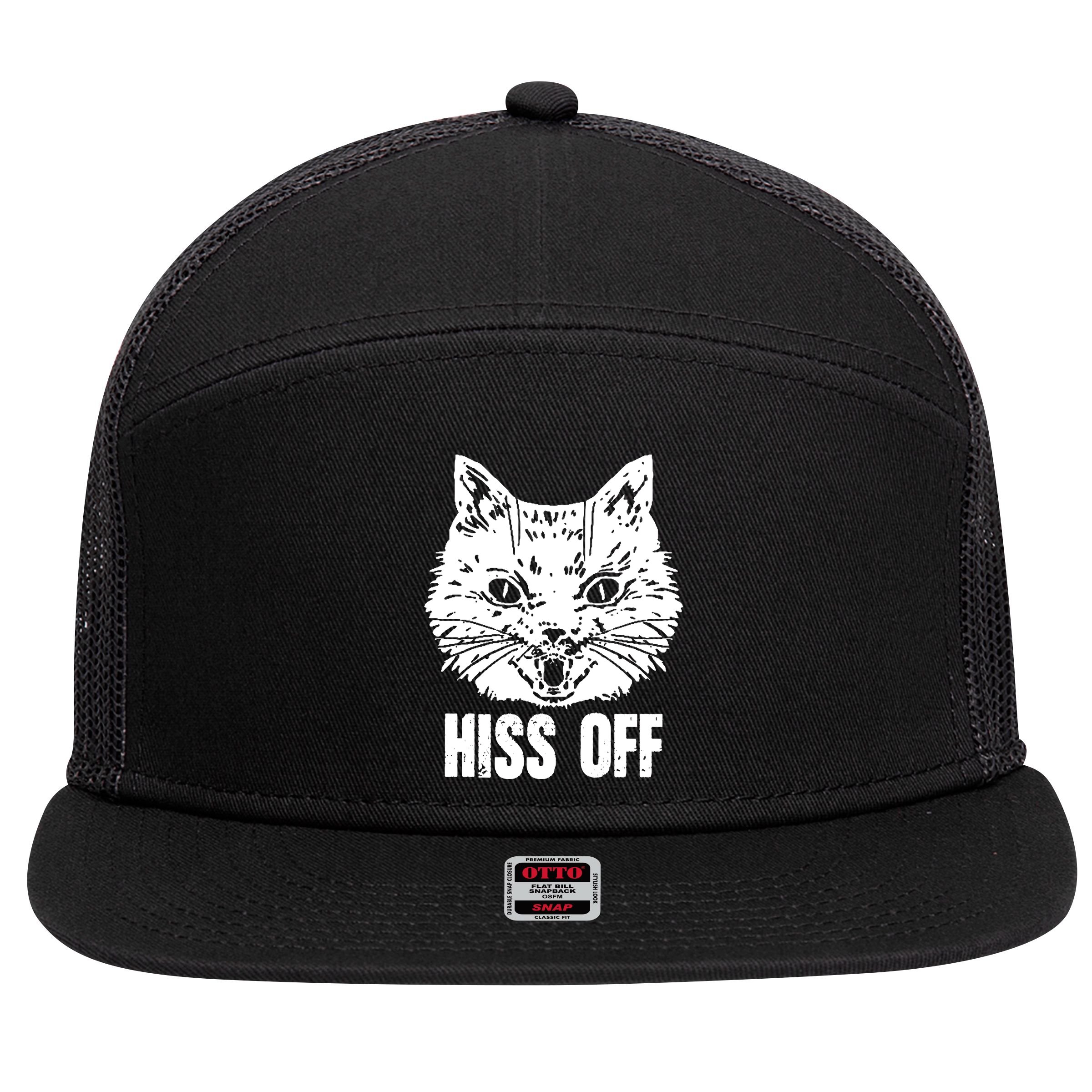 Hiss Off Funny Cat Lover Gift 7 Panel Mesh Trucker Snapback Hat