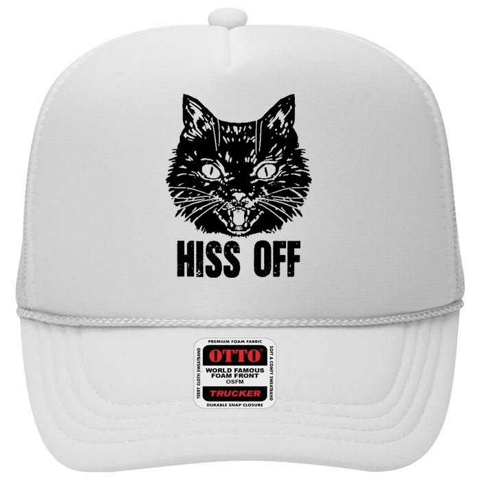 Hiss Off Funny Cat Lover Gift High Crown Mesh Back Trucker Hat