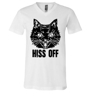 Hiss Off Funny Cat Lover Gift V-Neck T-Shirt