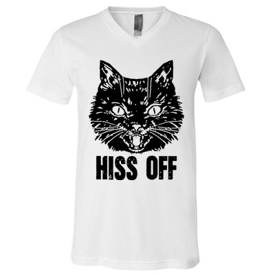 Hiss Off Funny Cat Lover Gift V-Neck T-Shirt