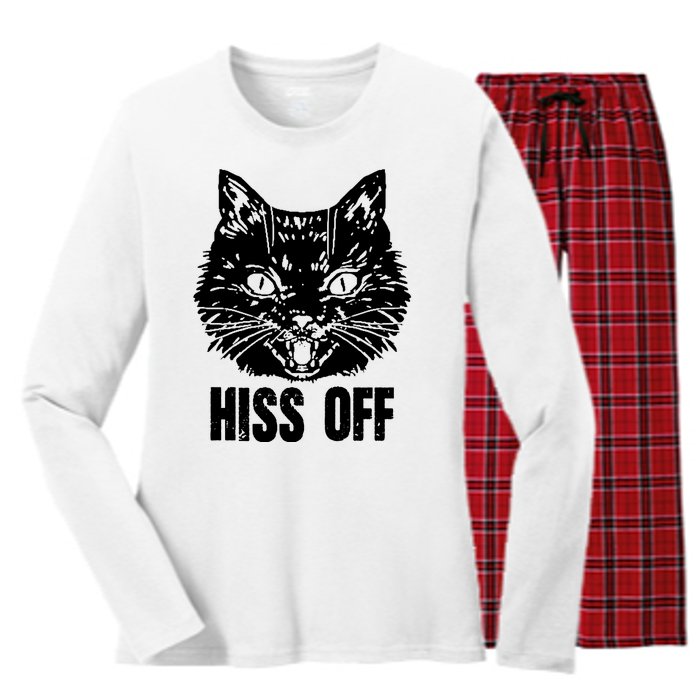 Hiss Off Funny Cat Lover Gift Women's Long Sleeve Flannel Pajama Set 