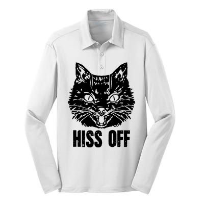 Hiss Off Funny Cat Lover Gift Silk Touch Performance Long Sleeve Polo