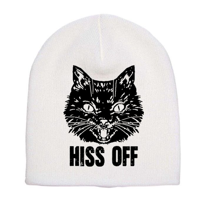 Hiss Off Funny Cat Lover Gift Short Acrylic Beanie