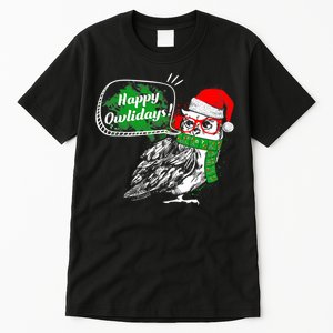 Happy Owlidays Funny Christmas Holidays Owl Lover Tall T-Shirt