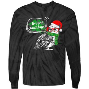 Happy Owlidays Funny Christmas Holidays Owl Lover Tie-Dye Long Sleeve Shirt