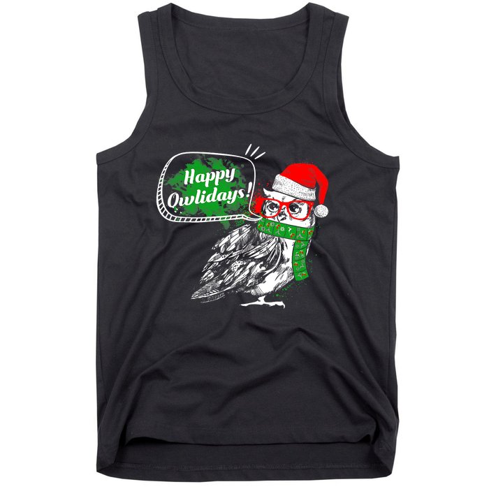 Happy Owlidays Funny Christmas Holidays Owl Lover Tank Top