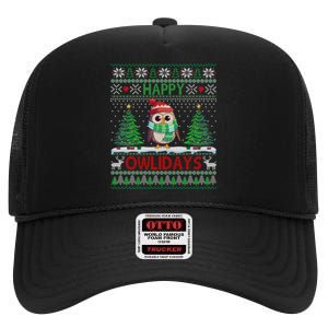 Happy Owlidays Funny Owl Ugly Christmas Gift High Crown Mesh Back Trucker Hat