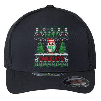 Happy Owlidays Funny Owl Ugly Christmas Gift Flexfit Unipanel Trucker Cap