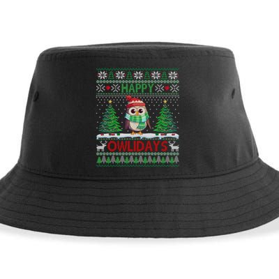 Happy Owlidays Funny Owl Ugly Christmas Gift Sustainable Bucket Hat