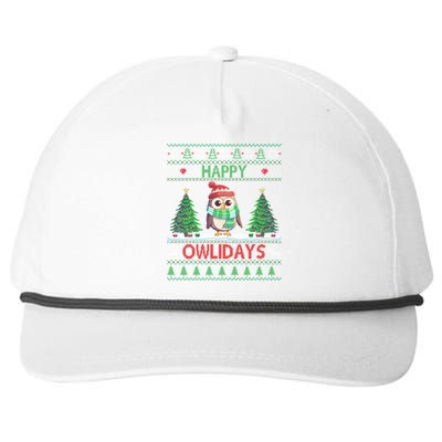 Happy Owlidays Funny Owl Ugly Christmas Gift Snapback Five-Panel Rope Hat