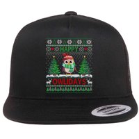 Happy Owlidays Funny Owl Ugly Christmas Gift Flat Bill Trucker Hat