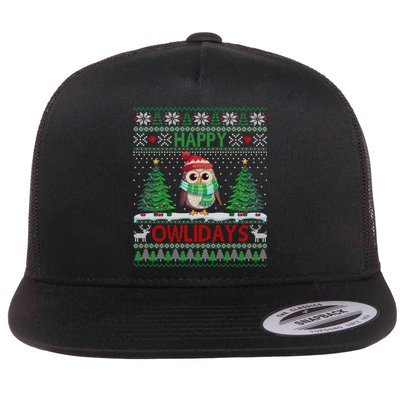 Happy Owlidays Funny Owl Ugly Christmas Gift Flat Bill Trucker Hat