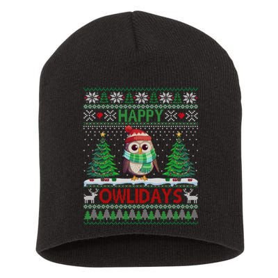 Happy Owlidays Funny Owl Ugly Christmas Gift Short Acrylic Beanie