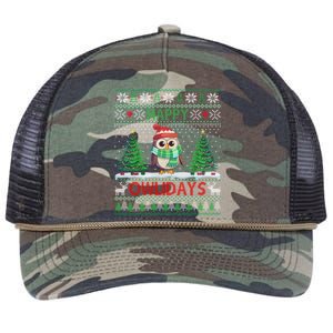 Happy Owlidays Funny Owl Ugly Christmas Gift Retro Rope Trucker Hat Cap