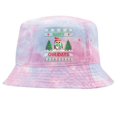 Happy Owlidays Funny Owl Ugly Christmas Gift Tie-Dyed Bucket Hat