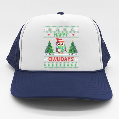 Happy Owlidays Funny Owl Ugly Christmas Gift Trucker Hat