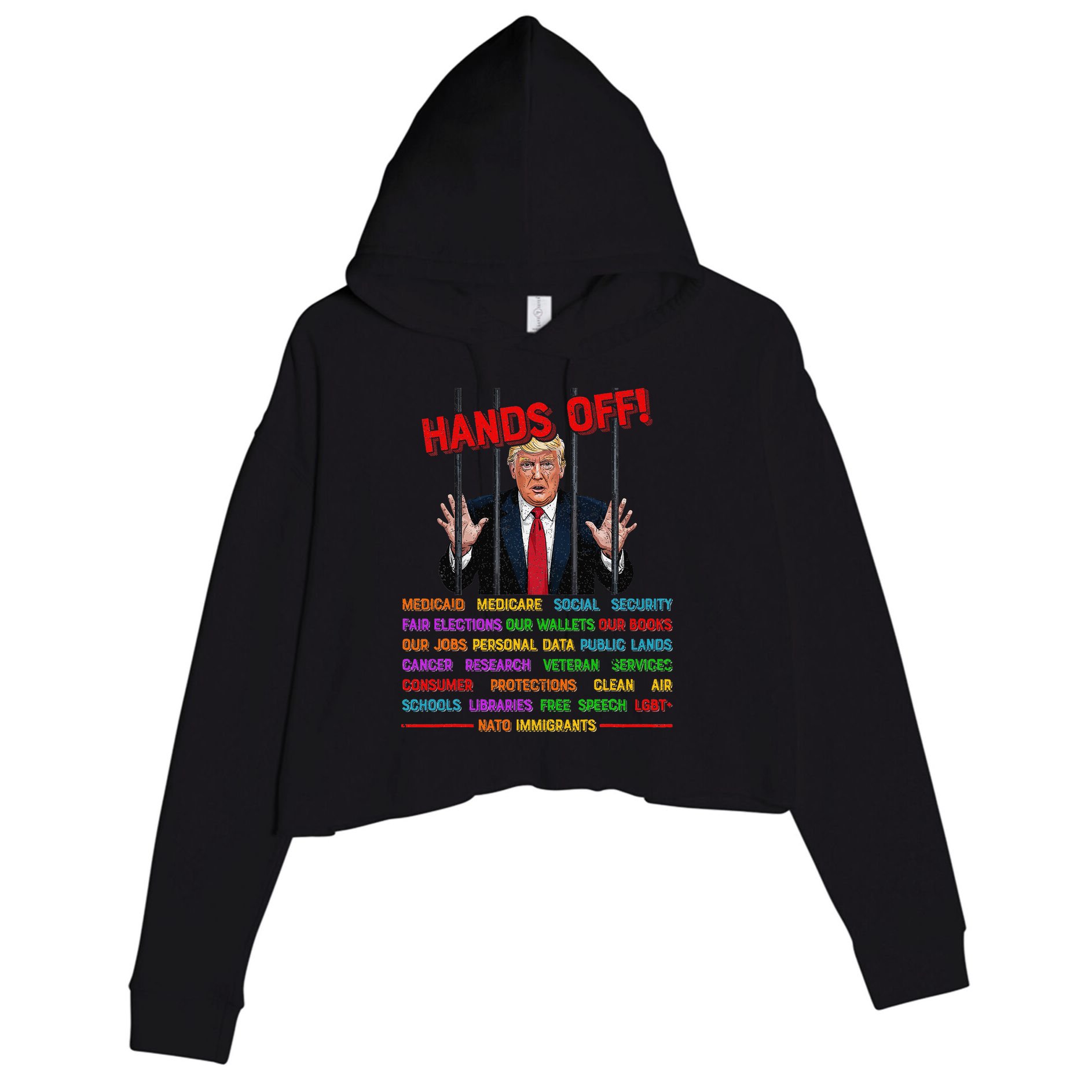 Hands Off Funny Trump In Prison Protest Activism Medicare Crop Fleece Hoodie