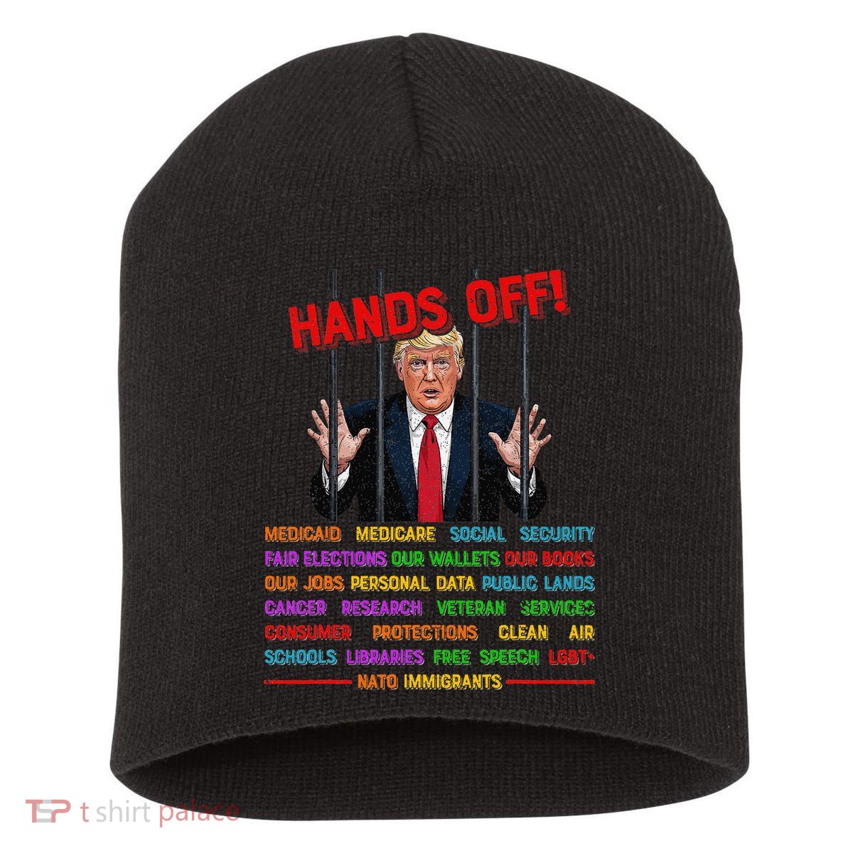Hands Off Funny Trump In Prison Protest Activism Medicare Short Acrylic Beanie