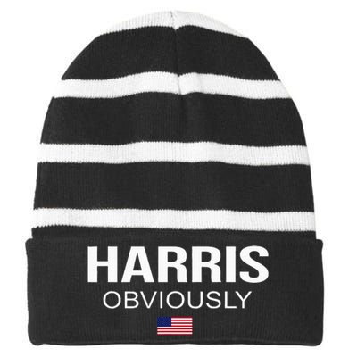 Harris Obviously For President 2024 Kamala American Flag Striped Beanie with Solid Band