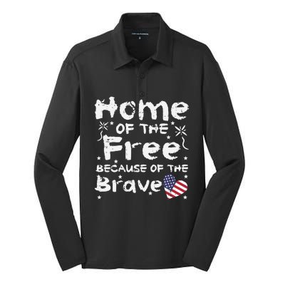 Home Of Free Because Of Brave Memorial Day Gift Silk Touch Performance Long Sleeve Polo