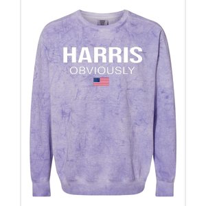 Harris Obviously For President 2024 Kamala American Flag Colorblast Crewneck Sweatshirt