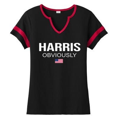 Harris Obviously For President 2024 Kamala American Flag Ladies Halftime Notch Neck Tee