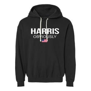 Harris Obviously For President 2024 Kamala American Flag Garment-Dyed Fleece Hoodie