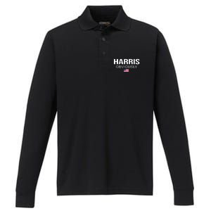 Harris Obviously For President 2024 Kamala American Flag Performance Long Sleeve Polo